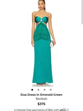 Baobab Collection Strapless Fringe Gown in Emerald